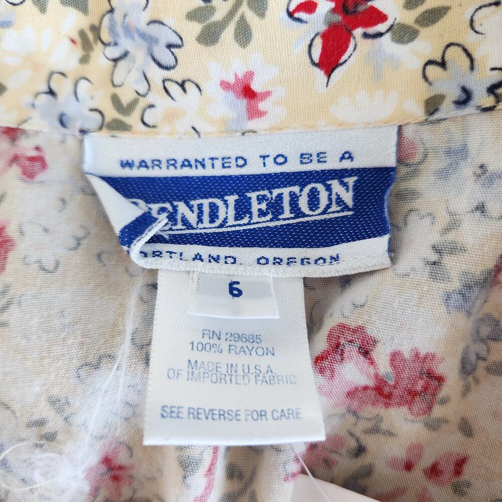 Vintage 90s Pendleton Yellow Floral Rayon Blouse & Skirt Set High Waist Size 6 - Picture 8 of 16